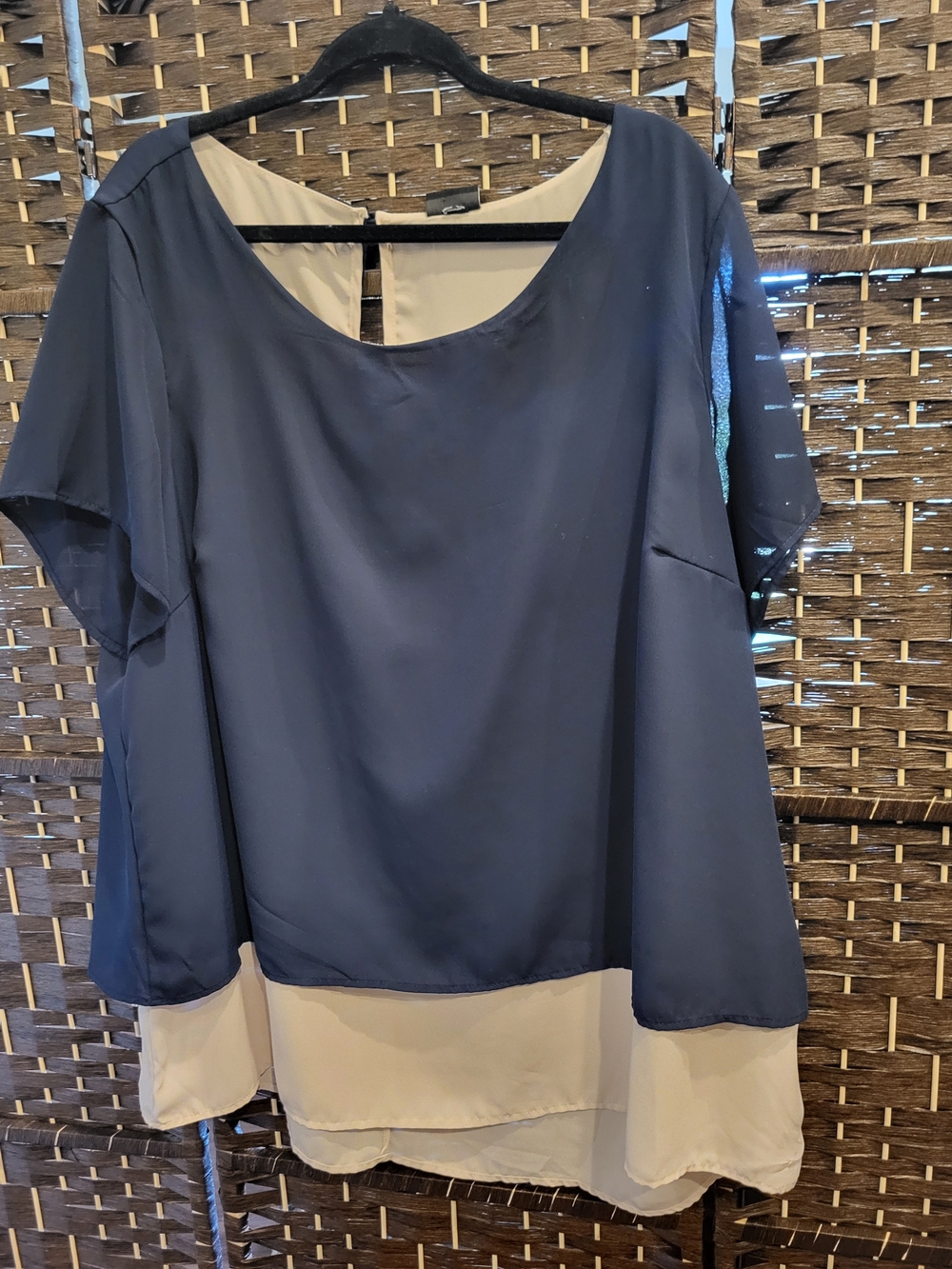 torrid Navy Layered Short-Sleeve Tunic with Cream Underlayer